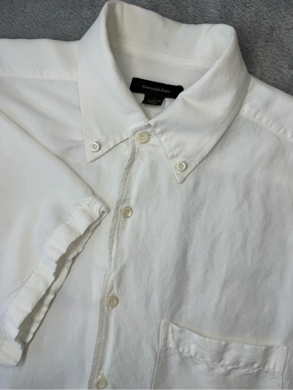 Ermenegildo Zegna White Linen Blend Short Sleeve Shirt Men’s L Made Italy
